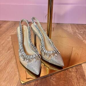 thalia sodi rhinestone slingback heel sz 5.5 silver prom homecoming formal